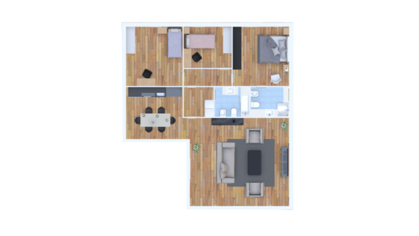 Planimetria 2D colorata appartamento - vista top